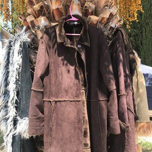 Brown Lamb Maxi Coat In Large